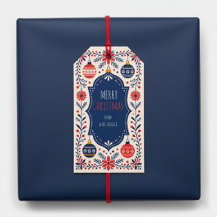 Cozy Folk Art Merry Christmas Ornament Holiday Gift Tags