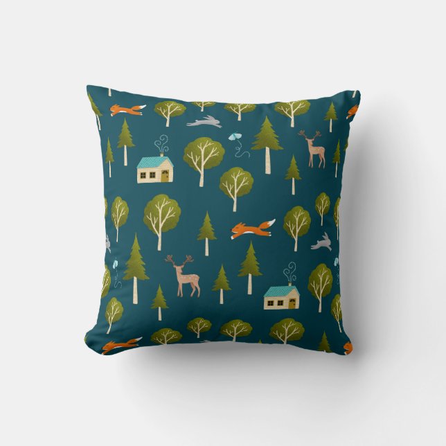 Cozy Forest Cabin and Animals Cushion (Front)
