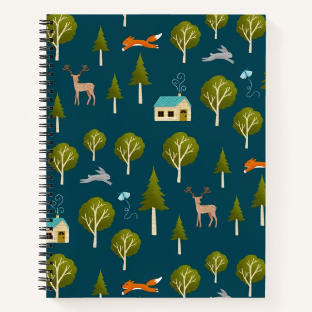 Cozy Forest Cabin and Animals Notebook (Front)