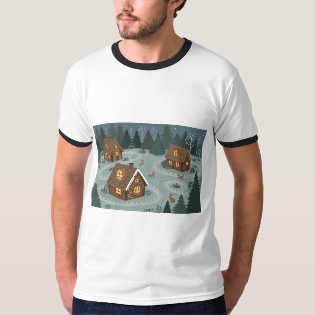 Cozy Forest Cottage Cluster T-Shirt (Front)