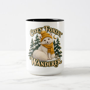 Cozy Forest Wanderer White Fox in Snow Two-Tone Coffee Mug