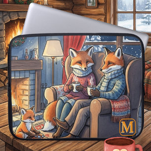 Cozy Fox Family Custom Monogram Laptop Sleeve