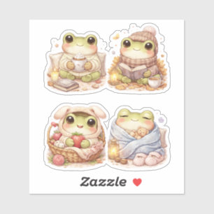 Cozy Frog Characters Custom-Cut Vinyl Sticker