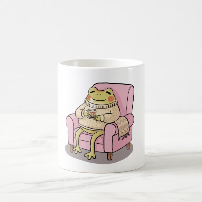 Cozy Frog Drinking Tea On Sofa Illustration Coffee Mug (Center)