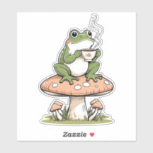 Cozy Frog Drinking Tea on Toadstool Sticker