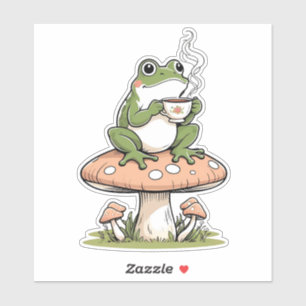 Cozy Frog Drinking Tea on Toadstool Sticker