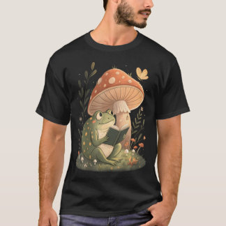 Cozy Frog Mushroom Reading Book Cute Cottagecore A T-Shirt