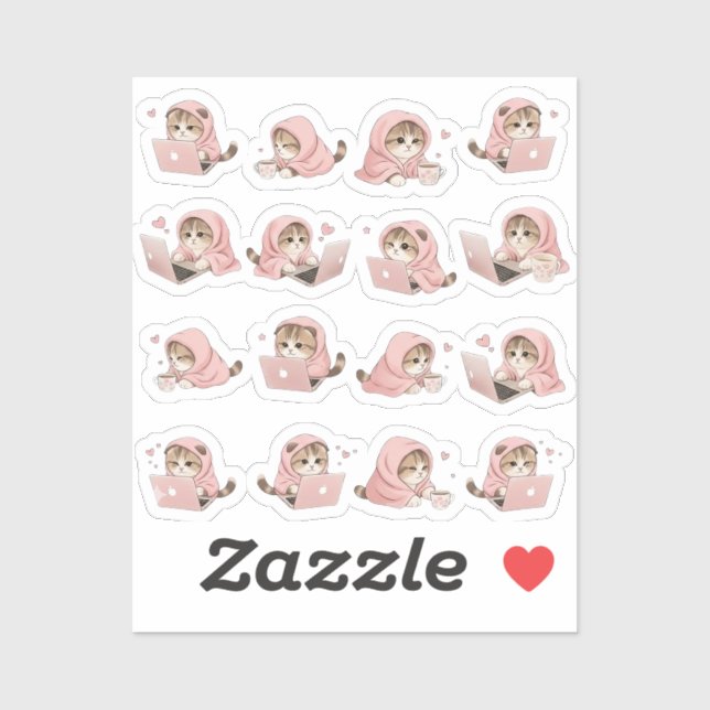 Cozy Gaming Cat Pattern - Aesthetic Pink Hoodie Ki (Sheet)