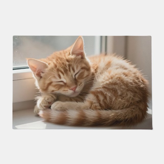 Cozy Ginger Cat Sunbathing Nap Doormat (Front)