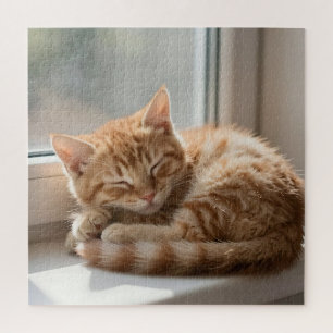Cozy Ginger Cat Sunbathing Nap Jigsaw Puzzle