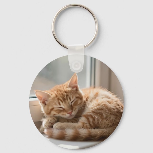 Cozy Ginger Cat Sunbathing Nap Key Ring (Front)