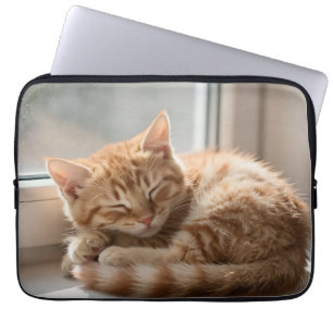 Cozy Ginger Cat Sunbathing Nap Laptop Sleeve