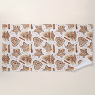 Cozy Gingerbread Cookie Seamless Pattern Beach Towel