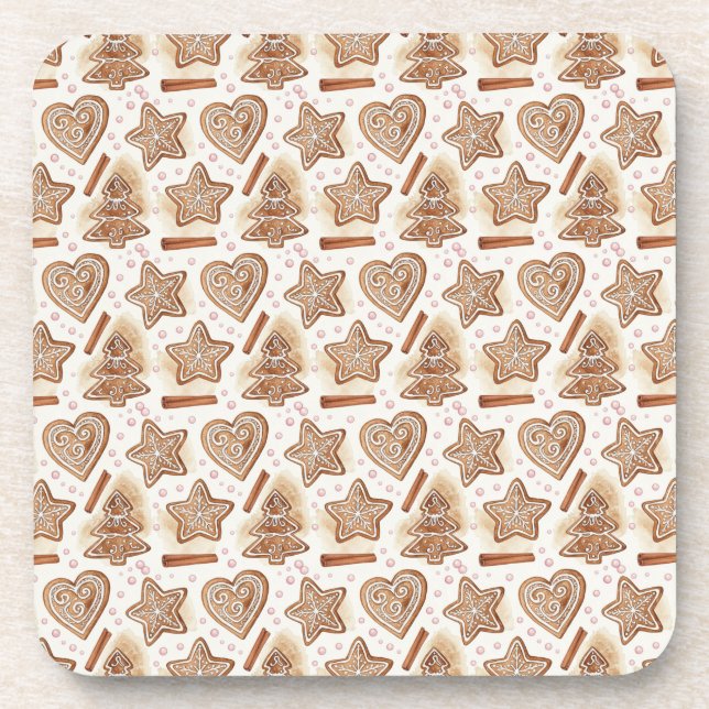 Cozy Gingerbread Cookie Seamless Pattern Coaster (Front)