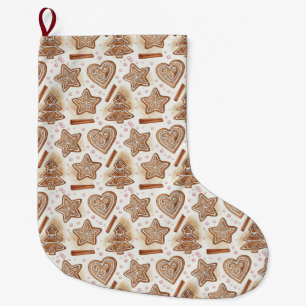 Cozy Gingerbread Cookie Seamless Pattern Large Christmas Stocking
