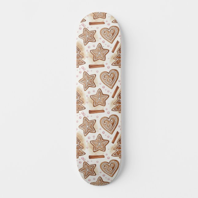 Cozy Gingerbread Cookie Seamless Pattern Skateboard (Front)