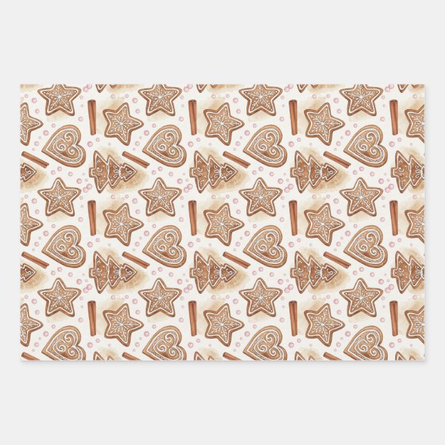 Cozy Gingerbread Cookie Seamless Pattern Wrapping Paper Sheet (Front)