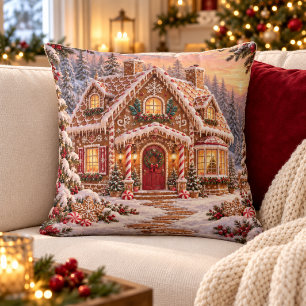 Cozy Gingerbread Cottage Christmas Wonderland Cushion