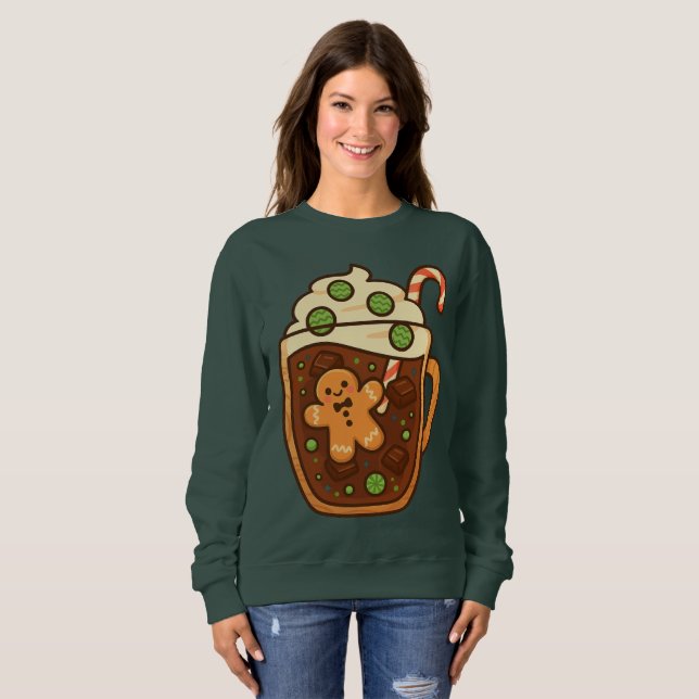 Cozy Gingerbread Hot Chocolate Sticker Sweatshirt (Front Full)