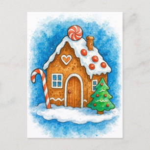 Cozy Gingerbread House Christmas Postcard
