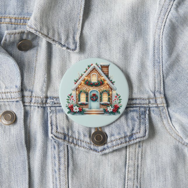 Cozy Gingerbread House Holiday Illustration 7.5 Cm Round Badge (In Situ)
