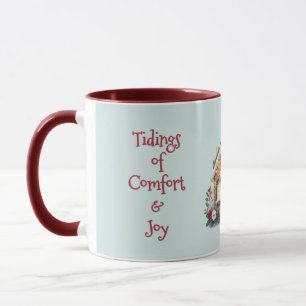 Cozy Gingerbread House Holiday Illustration Blue Mug