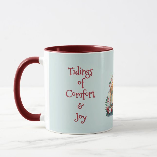 Cozy Gingerbread House Holiday Illustration Blue Mug (Left)
