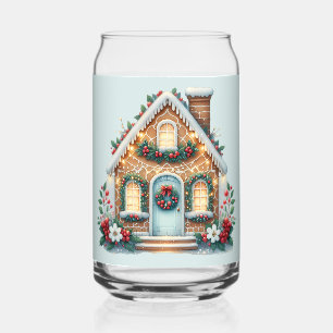 Cozy Gingerbread House Holiday Illustration Can Glass