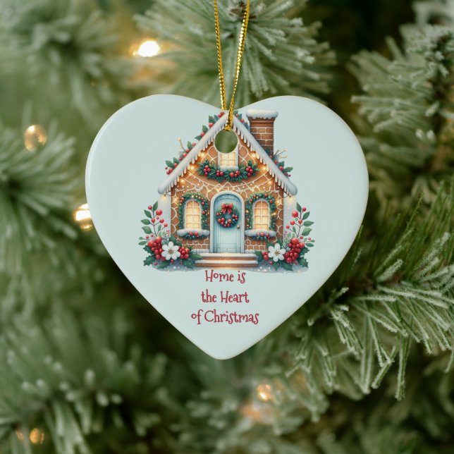 Cozy Gingerbread House Holiday Illustration Ceramic Tree Decoration (Tree)