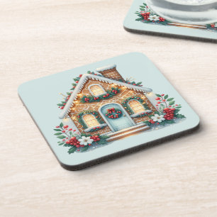 Cozy Gingerbread House Holiday Illustration Coaster