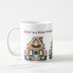 Cozy Gingerbread House Holiday Illustration Coffee Mug