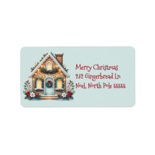 Cozy Gingerbread House Holiday Illustration Label