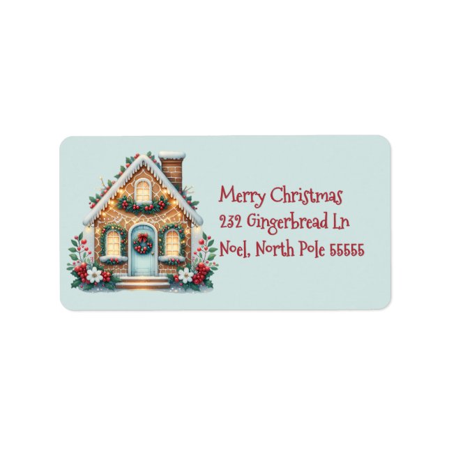 Cozy Gingerbread House Holiday Illustration Label (Front)