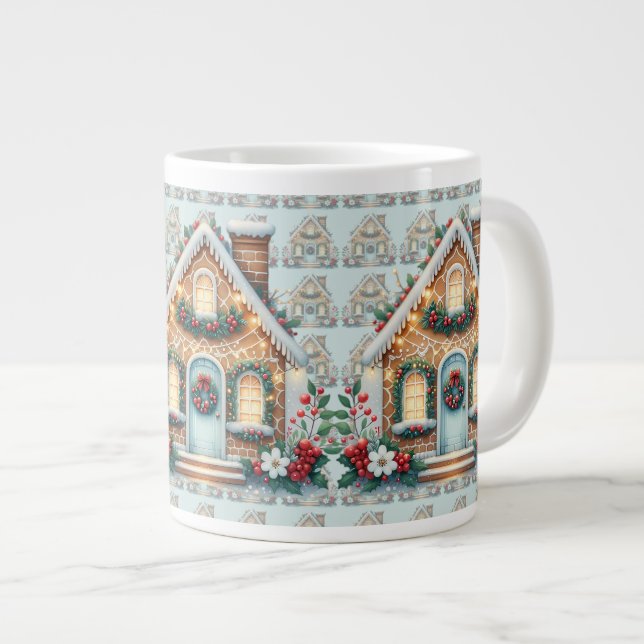 Cozy Gingerbread House Holiday Illustration Large Coffee Mug (Front Right)
