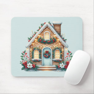 Cozy Gingerbread House Holiday Illustration Mouse Mat