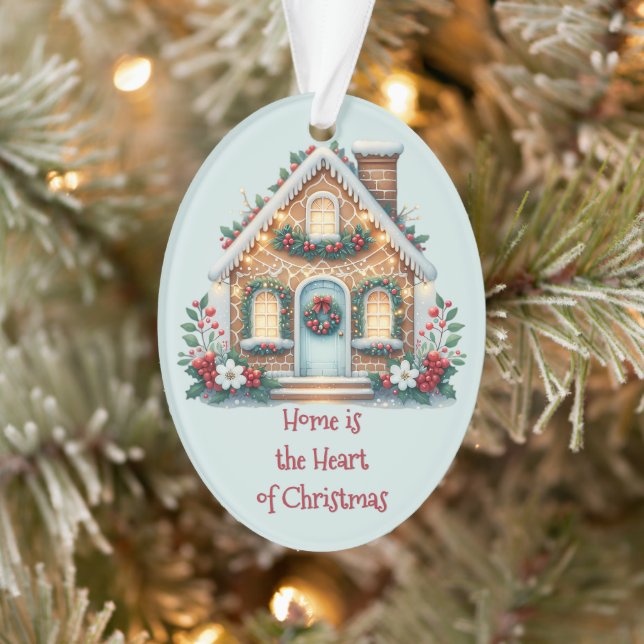 Cozy Gingerbread House Holiday Illustration Ornament (Tree)