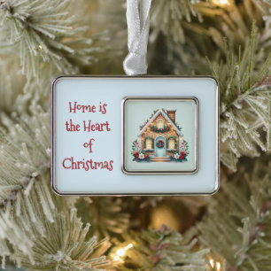 Cozy Gingerbread House Holiday Illustration Silver Plated Framed Ornament