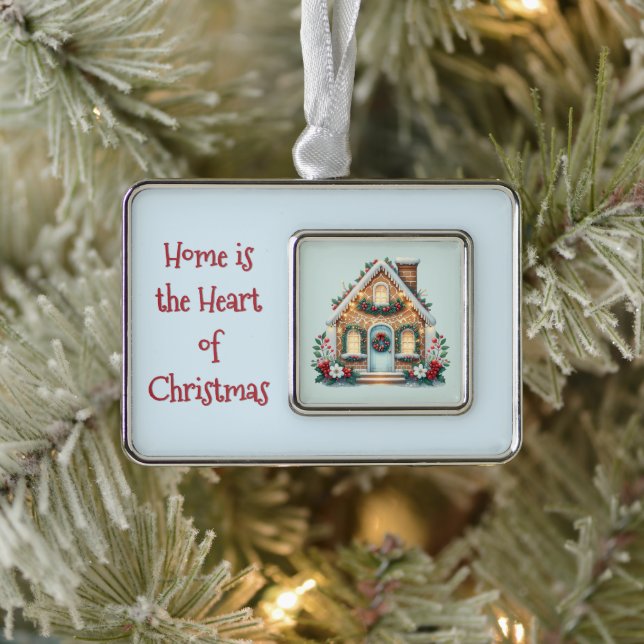 Cozy Gingerbread House Holiday Illustration Silver Plated Framed Ornament (Tree)
