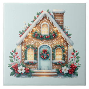 Cozy Gingerbread House Holiday Illustration Tile