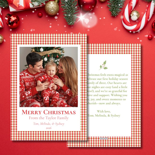 Cozy Gingham Christmas Card – Personalized Photo (Christmas Gingham Flat Holiday Photo Card)