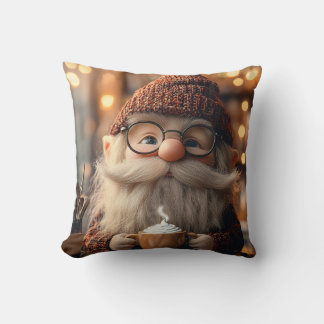 Cozy Gnome Enjoying a Cup of Hot Cocoa Cushion
