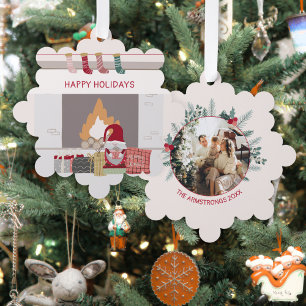 Cozy Gnome Fireplace Photo Tree Decoration Card