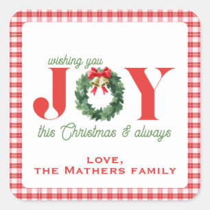 Cozy Green Plaid Christmas Joy Square Sticker