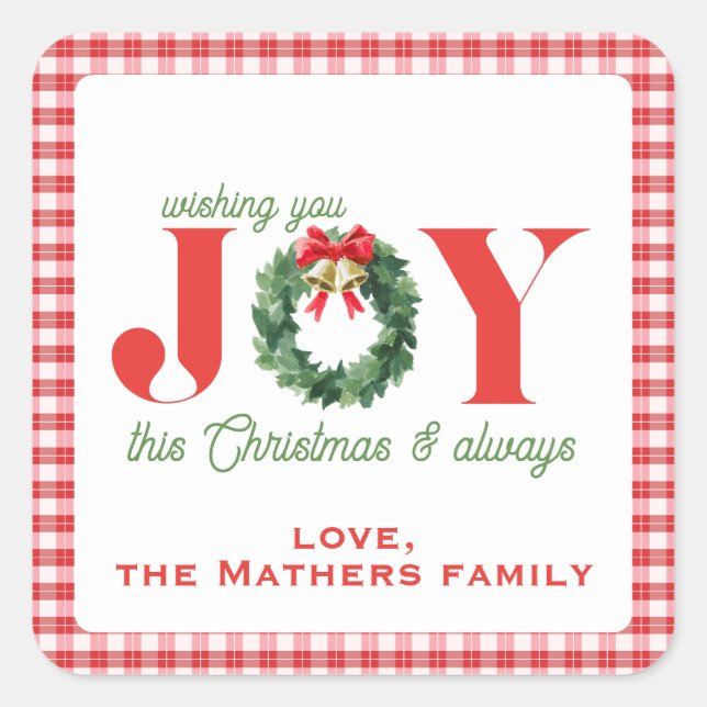 Cozy Green Plaid Christmas Joy Square Sticker (Front)