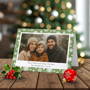 Cozy Green Snowflakes Christmas Photo Holiday Card