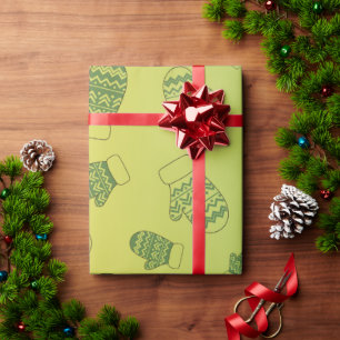 Cozy Green Winter Mittens Seamless Pattern Wrapping Paper