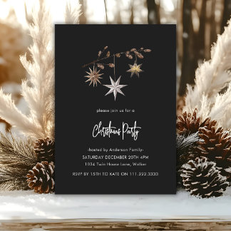 Cozy Greenery Black And White Christmas Party  Invitation