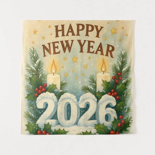 cozy happy new year 2026 party backdrop tapestry (Front)