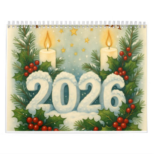cozy happy new year 2026 wall calendar