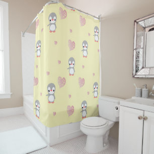 Cozy Heart Warming Penguin Shower Curtain